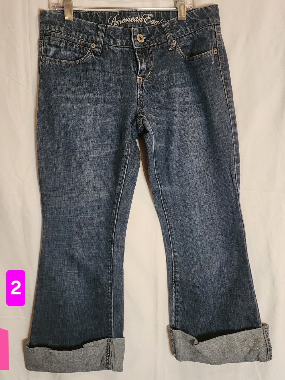 American Eagle Artist Crop Stretch Jeans Low Rise Size 2 Cuffed Denim